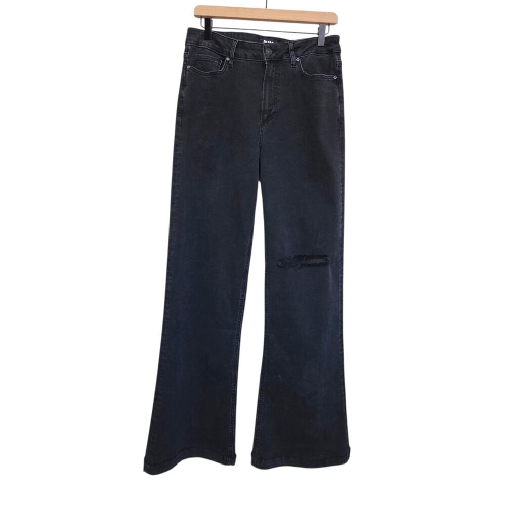 PAIGE | Leenah Blacktop Destructed 90s Wide Leg Distressed Denim Jeans